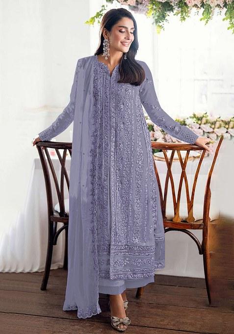 Lavender Embroidery Georgette Salwar Kameez