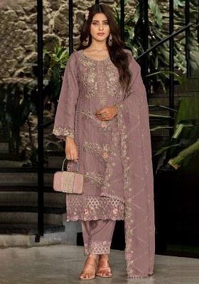 Peach Embroidery Georgette Salwar Kameez