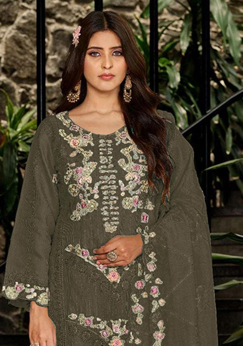 Mehendi Embroidery Georgette Salwar Kameez - Indya