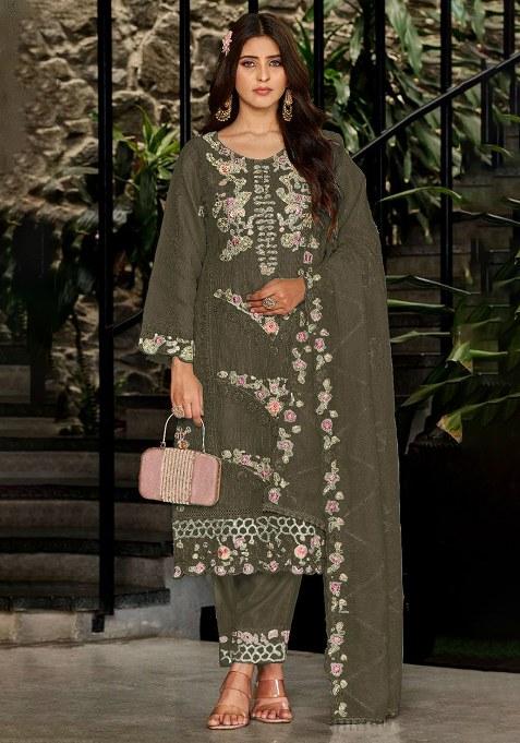 Mehendi Embroidery Georgette Salwar Kameez