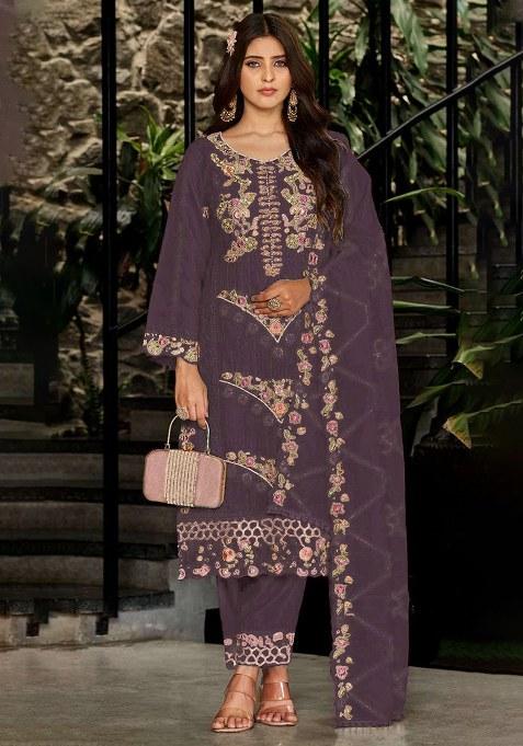 Purple Embroidery Georgette Salwar Kameez