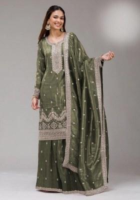 Green Embroidery Silk Salwar Kameez