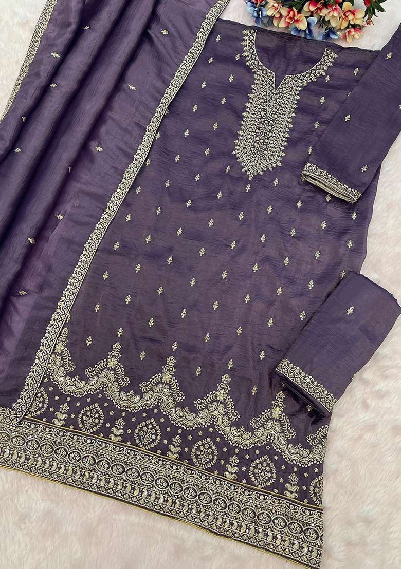 Dark Embroidered Silk Blend Sharara Set - Indya