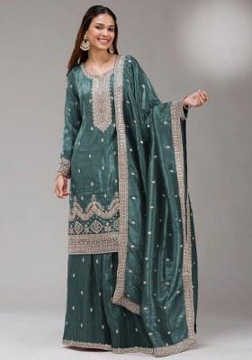 Blue Embroidery Silk Salwar Kameez