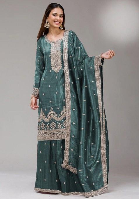Blue Embroidery Silk Salwar Kameez