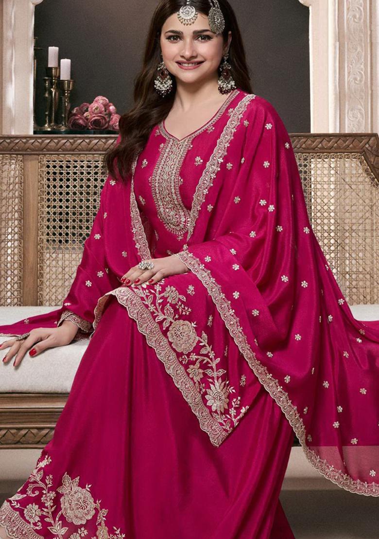 Pink Embroidery Silk Suit Set - Indya