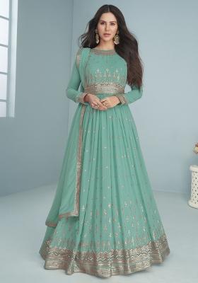 Sky Blue Embroidery Georgette Suit Set