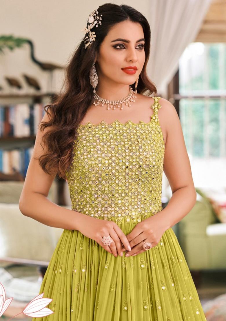 Green Embroidery Georgette Suit Set - Indya