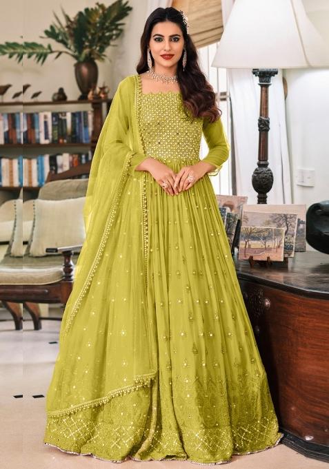 Green Embroidery Georgette Suit Set