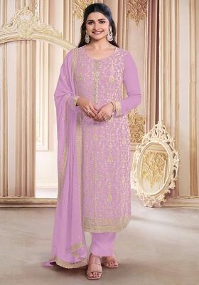 Pink Embroidery Georgette Anarkali With Dupatta
