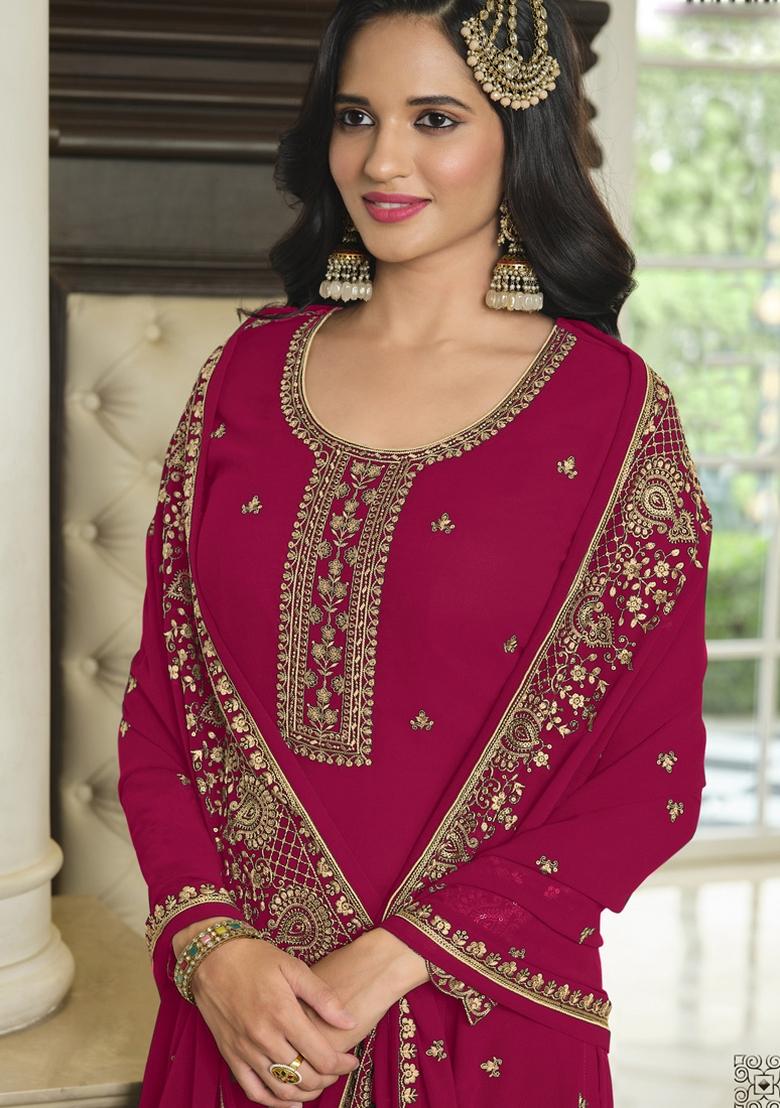 Pink Embroidery Georgette Suit Set - Indya