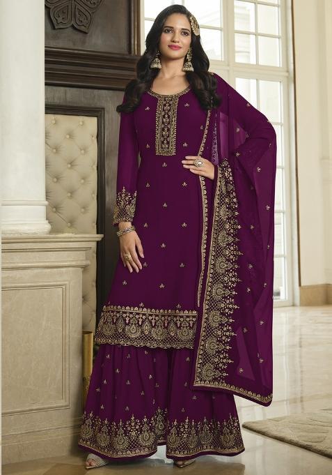 Violet Embroidery Georgette Suit Set