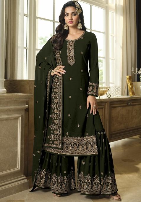 Mehendi Embroidery Georgette Suit Set