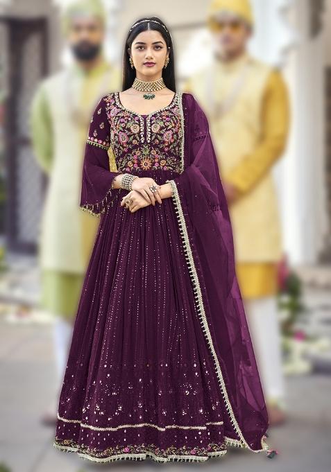 Violet Embroidery Georgette Suit Set