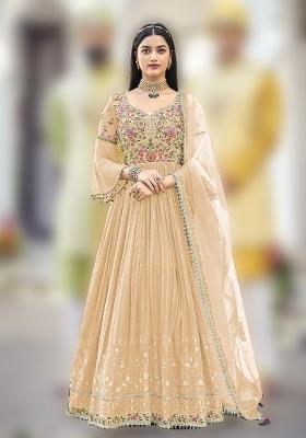 Light Orange Embroidery Georgette Suit Set