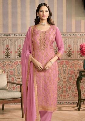 Pink Jacquard Work Viscose Salwar Kameez