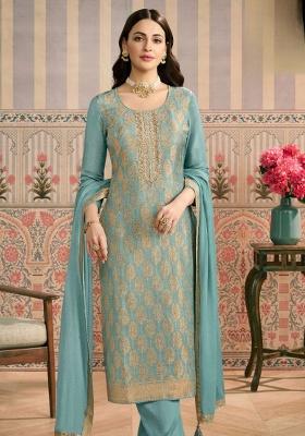 Sky Blue Jacquard Work Viscose Salwar Kameez