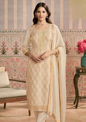 Beige Jacquard Work Viscose Salwar Kameez