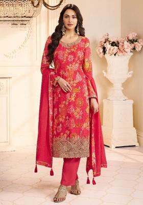 Red Printed Silk Salwar Kameez