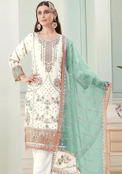 White Embroidery Georgette Salwar Kameez