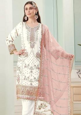 White Embroidery Georgette Salwar Kameez