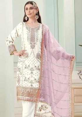 White Embroidery Georgette Salwar Kameez
