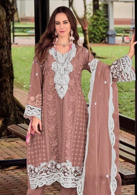 Brown Embroidery Silk Salwar Kameez
