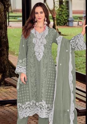 Green Embroidery Silk Salwar Kameez