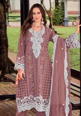 Purple Embroidery Silk Salwar Kameez