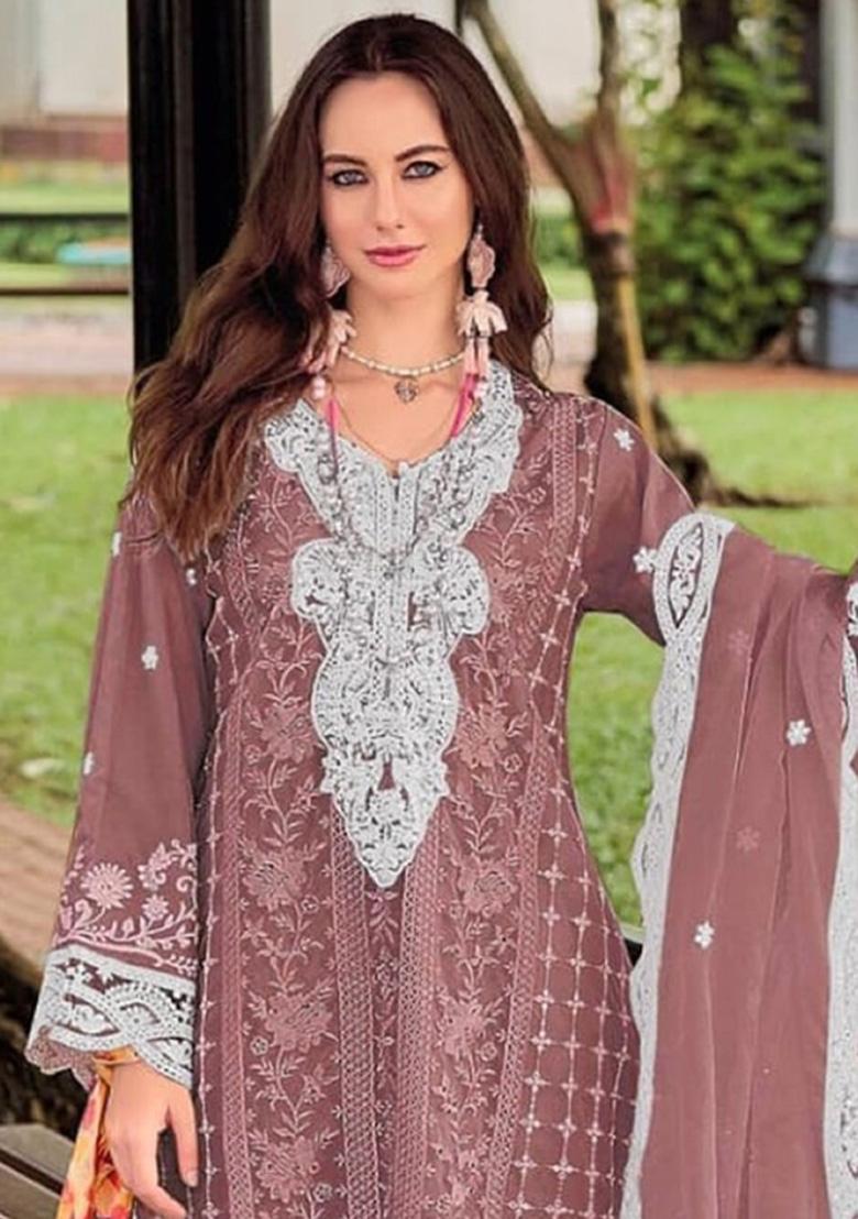 Purple Embroidery Silk Salwar Kameez - Indya