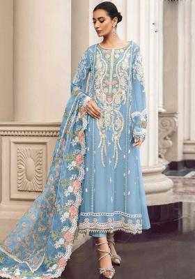 Sky Blue Embroidered Georgette Kurta Set