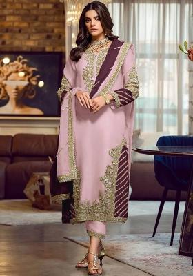 light pink Embroidered Georgette Kurta Set