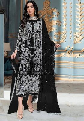 black Embroidered Organza Kurta Set