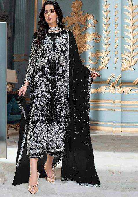 black Embroidered Organza Kurta Set