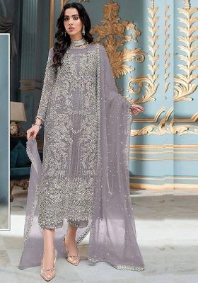 Light purple Embroidered Organza Kurta Set