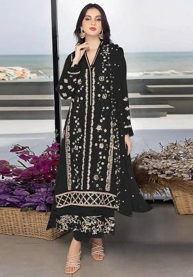 black Embroidered Georgette Kurta Set
