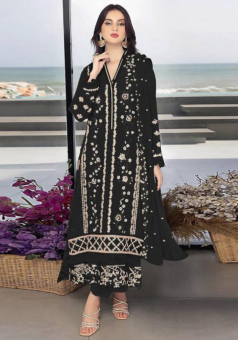 black Embroidered Georgette Kurta Set