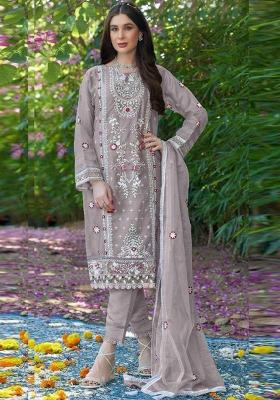 onion pink Embroidered Organza Kurta Set
