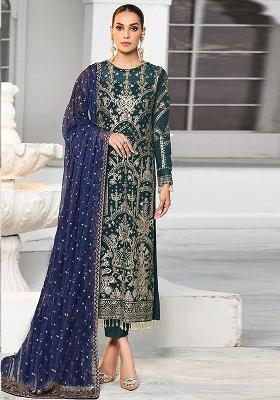 green Embroidered Georgette Kurta Set