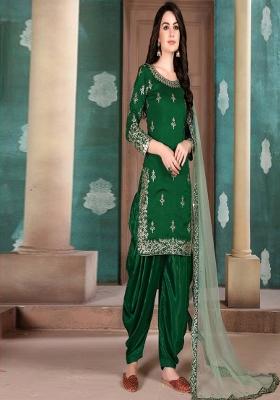 green Embroidered Silk Kurta Set