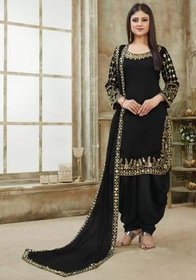 black Embroidered Silk Kurta Set