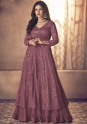 light purple Embroidered Silk Kurta Set