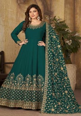 green Embroidered Georgette Kurta Set