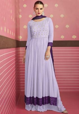 Lavender Embroidered Georgette Kurta Set
