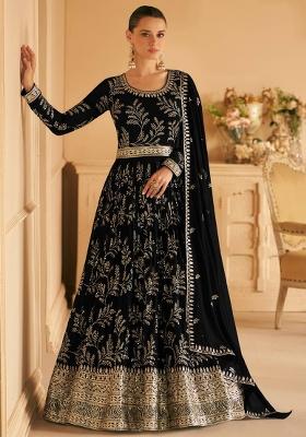 black Embroidered Georgette Kurta Set