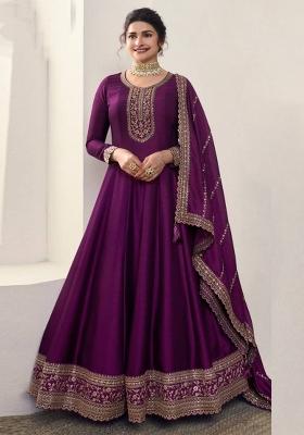 purple Embroidered Silk Kurta Set