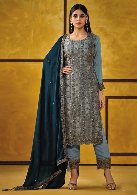 Sky Blue sequnce Silk Kurta Set