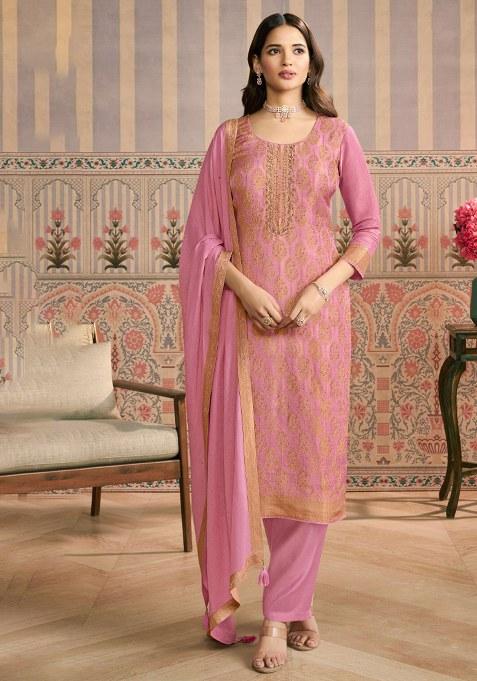 Pink Embroidery Silk Salwar Suit