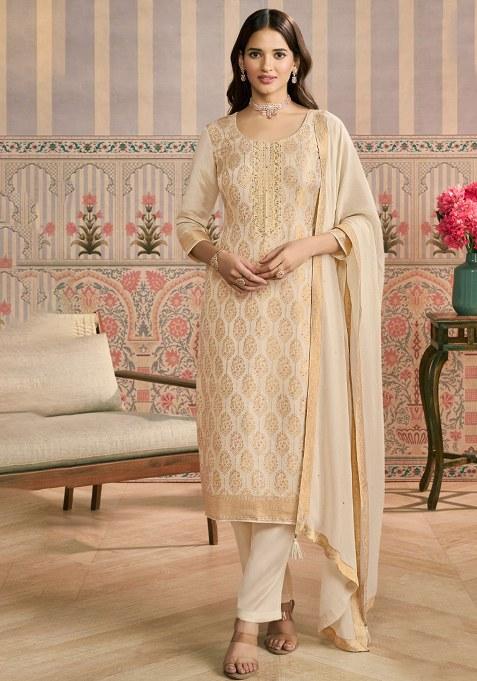White Embroidery Silk Salwar Suit