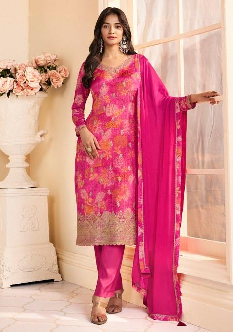Pink Embroidery Chinon Salwar Suit